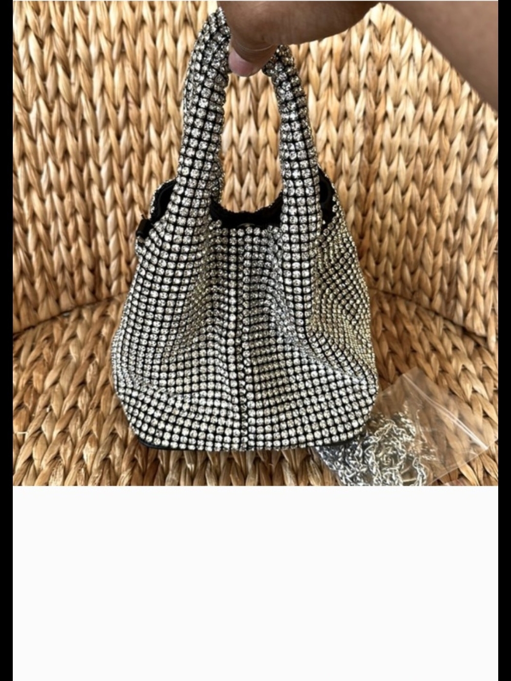Crystal-Embellished Silver Mini Purse Bag